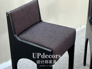 Scandinavian <b>Back</b> Barstool Black Solid Wooden Fabric Lounge Bar <b>Stool</b> Modern Bar High Chair <b>with</b> Solid Wood Frame - Product Image 4