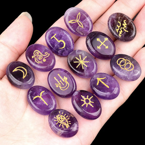 Cappucci per Perle in Cristallo <span class=keywords><strong>Rosa</strong></span>, Ametista, <span class=keywords><strong>Agata</strong></span> Naturale, Pietre Semipreziose, Occhio di Tigre e Pezzi Intagliati con Rune della Strega - Product Image 3