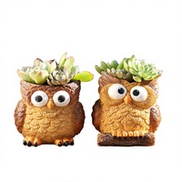 Pot de fleurs en résine moderne et mignon en forme de hibou, enduit d'époxy, pour plantes succulentes, idéal pour l'intérieur, la maison, le bureau ou le bureau, avec trou de drainage écologique