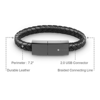 Grosir Pengisi Daya Cepat 2020 Baru untuk Pria Kustom Gelang Kulit Hitam Kabel Pengisi Daya USB untuk Ponsel Pengisian Jalur Data
