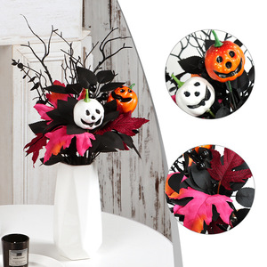 Bouquet de citrouilles d'Halloween, feuilles d'érable noires artificielles en plastique, branches mortes, décoration amusante pour la maison et les fêtes, fleur festive - Product Image 5