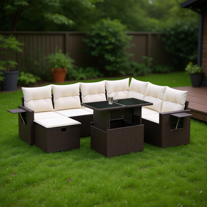 Set di divani da esterno in rattan marrone con contenitore e tavolino per uso esterno - Product Image 2