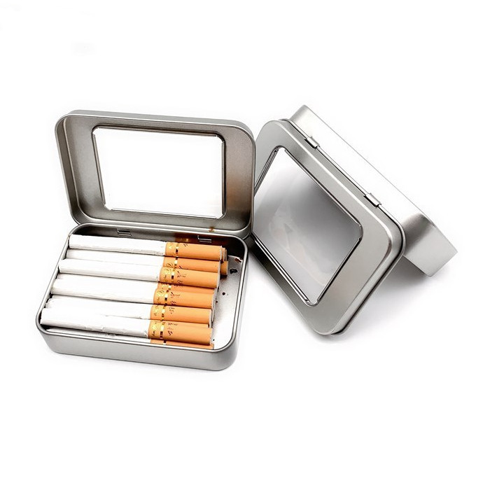 Rectangular caja hojalata bisagra custom hinge high quality metal smoke tin cases tin cigarette case for tin box