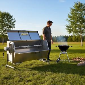 Grill rotatif 56 pouces avec capot en acier inoxydable, capacité de 286 lb, pour camping et barbecue en extérieur - Product Image 2