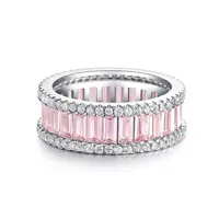 Hdj anel 100% prata esterlina 925, rosa zircão brilhante, alto carbono, diamante, anéis para dedos femininos, festa, joias finas, atacado