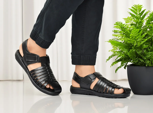 Sandales en cuir décontractées et élégantes pour hommes, design à enfiler avec doublure intérieure douce, soutien confortable pour la marche et durabilité en extérieur - Product Image 5