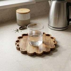 Bandeja Decorativa de Madera de 12.6 Pulgadas, Plato Redondo de Madera de Acacia para Servir, Bandeja Festoneada para Servir Café - Product Image 5