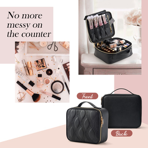 Travel Makeup <b>Bag</b> Leather Zipper Closure Adjustable Dividers Multi-Function Cosmetic Organizer Fashion Durable Toiletry <b>Bags</b> - Product Image 5