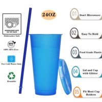 Gobelets réutilisables en plastique givré à paillettes de 710 ml (24 oz) avec couvercles et pailles – Nouveauté très prisée