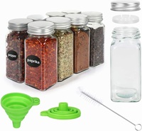 Bocaux à épices carrés en verre vides de 4 oz avec couvercles doseurs, étiquettes personnalisées pour épices et marqueur craie assorti pour le rangement des assaisonnements dans la cuisine et le garde-manger