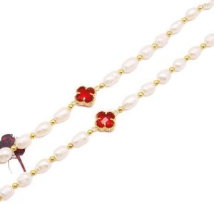 Freshwater Pearl Four Leaf Clover <b>Bracelet</b> Gold Plated <b>Red</b> Inlay Gift Jewelry For Women Fashion Beaded <b>Bracelets</b> - Product Image 2
