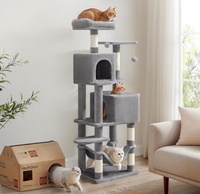 Arbre à chat moderne de 61 pouces en peluche à plusieurs niveaux Condo pour chat 5 poteaux à gratter 2 perchoirs 2 grottes Hamac Tour de chat d'intérieur pour bois