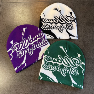 Custom Logo Knitted Printed <strong>Beanie</strong> Manufacturers <strong>All</strong> <strong>Over</strong> Print Jacquard Y2K Gothic No Cuff Skull Cap <strong>Winter</strong> Hat - Product Image 3