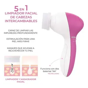 Brosse nettoyante électrique pour le visage 5 en 1 avec têtes de massage rotatives, design sans fil étanche, comprend une tête de bille, une brosse douce - Product Image 5