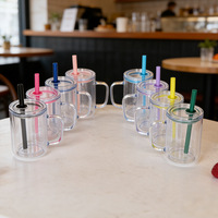 Esthétique Double Wall P.S. Gobelet en plastique transparent 17oz avec poignée et paille, réutilisable pour boissons glacées, style minimaliste Instagram