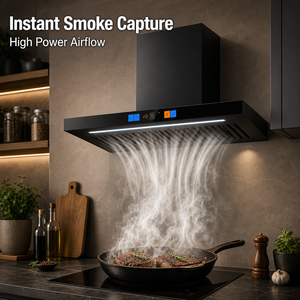 <span class=keywords><strong>Hotte</strong></span> <span class=keywords><strong>de</strong></span> cuisine murale électrique à aspiration latérale pour fumées à basse altitude, en verre noir incliné, design ergonomique - Product Image 1