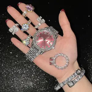 Foxi Nieuwe Product Bling Horloge Diamant Luxe Quartz Horloges Voor Mannen Armband Vrouwen Set 2022