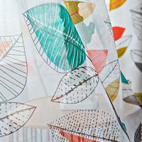 Rideaux semi-occultants imprimés feuilles de vigne, vert-bleu et orange, pour salon, vente en gros américaine au mètre