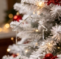 Pendentif en cristal transparent en forme de maison, peut être utilisé comme décoration de sapin de Noël ou pour la gravure et l'impression DIY