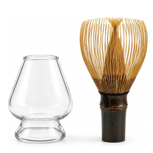 Luxury Transparent Glass Chasen Stand Clear Glass Matcha Whisk Holder Natural Bamboo Whisk Stand - Product Image 1