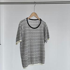 Haut en tricot rayé chic pour l'été, col rond, colorblock, t-shirt ample à <span class=keywords><strong>manches</strong></span> <span class=keywords><strong>courtes</strong></span> pour <span class=keywords><strong>femme</strong></span> - Product Image 2