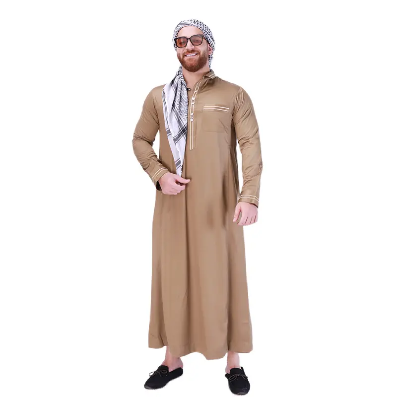 Jinteng Muslim dress Arab men's islamic thobes mens dubai islamic clothing with chest pocket Islamic Clothing Men Arabic Thobe