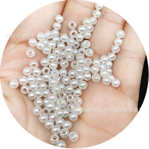 Off White Machine Embroidered <b>Beads</b> 4mm Round ABS <b>Large</b> Hole Scattered <b>Beads</b> For Garment Embroidery Durable Pearl Wholesale - Product Image 5