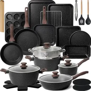 Juego de Utensilios de Cocina Antiadherentes de 31 Piezas con Sartén Grill, Cacerola, Lámina para Hornear y Utensilios con Mango de Baquelita - Product Image 1