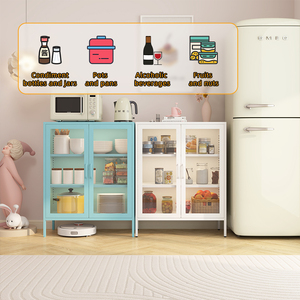 Scandinavian Style Metal Storage Cabinet with Colorful Knobs Elevated Legs Robot Vacuum Friendly <strong>for</strong> <strong>Kitchen</strong> Metal <strong>Sideboard</strong> - Product Image 3
