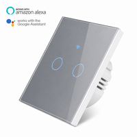 Interruttore Luce Smart WiFi Standard EU 2 Gang con Pannello Touch 240V, Controllo Vocale, Timer, Controllo App, Vetro Temperato, 10A, Impermeabile