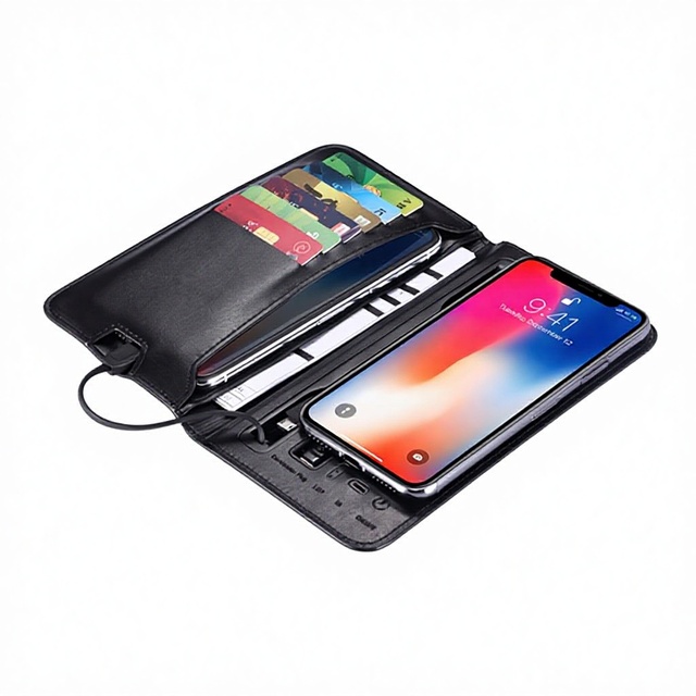 Charging Wallet with Power Bank Portable Built-in Cable Powerbank Card Holder Business Gift Custom Logo