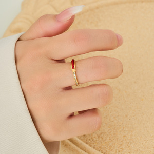 Lucky Red String Open Ring Gold Micro Pave Zircon Adjustable Index Finger Ring For Women - Product Image 2