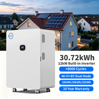 Système d'énergie solaire tout-en-un avec batterie LiFePO4 51,2 V 600 Ah, onduleur solaire hybride triphasé 12 kW intégré, batterie lithium 30 kWh