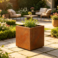 Fournitures de jardin, jardinières d'extérieur carrées en acier corten de 18 pouces, structure KD