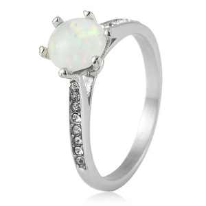 yunnique Stainless Steel <b>Opal</b> <b>Ring</b> For Women <b>Silver</b> Prong Setting Engagement Jewelry - Product Image 1
