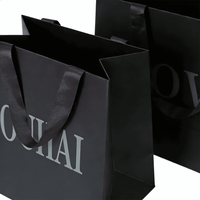 Sacs shopping en papier noir avec pelliculage mat et logo argenté, sacs cadeaux pour vêtements, cosmétiques, boutiques, emballages de marque