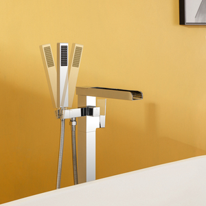 Juego De Grifo De Baño De Soporte Sin Suelo Grifo De <span class=keywords><strong>Banera</strong></span> Bañera Mezclador De <span class=keywords><strong>Ducha</strong></span> Baño Latón Cromado Moderno Contemporáneo - Product Image 6