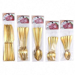 Ensemble de couverts personnalisés avec logo, 6 pièces, en acier inoxydable doré, fourchette, cuillère, couteau, finition miroir, pour les fêtes - Product Image 2