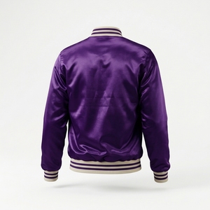 Chaqueta Bomber Varsity Reversible de Satén Morado para Hombre, Ecológica, de Invierno, con Cuello Alto Vintage y Letras Bordadas, Nueva y de Calidad - Product Image 2