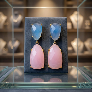 Boucles d'oreilles ethniques en onyx, plaqué or 18 carats et rhodium, en laiton rose aux couleurs fantaisistes, pour un look amusant et ludique, unisexe - Product Image 2