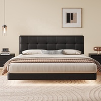 Dernier modèle de lit moderne simple King Queen Size Cadre de lit flottant rembourré Lit à plateforme souple en cuir noir