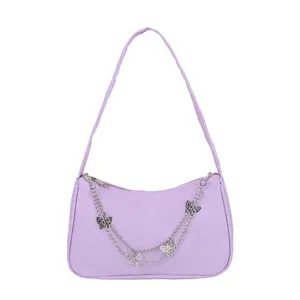 Fashion Women Pure Color Butterfly Chain Shoulder Bags Casual All-match Underarm Bag Elegant Ladies Small Hobos Handbags Purse