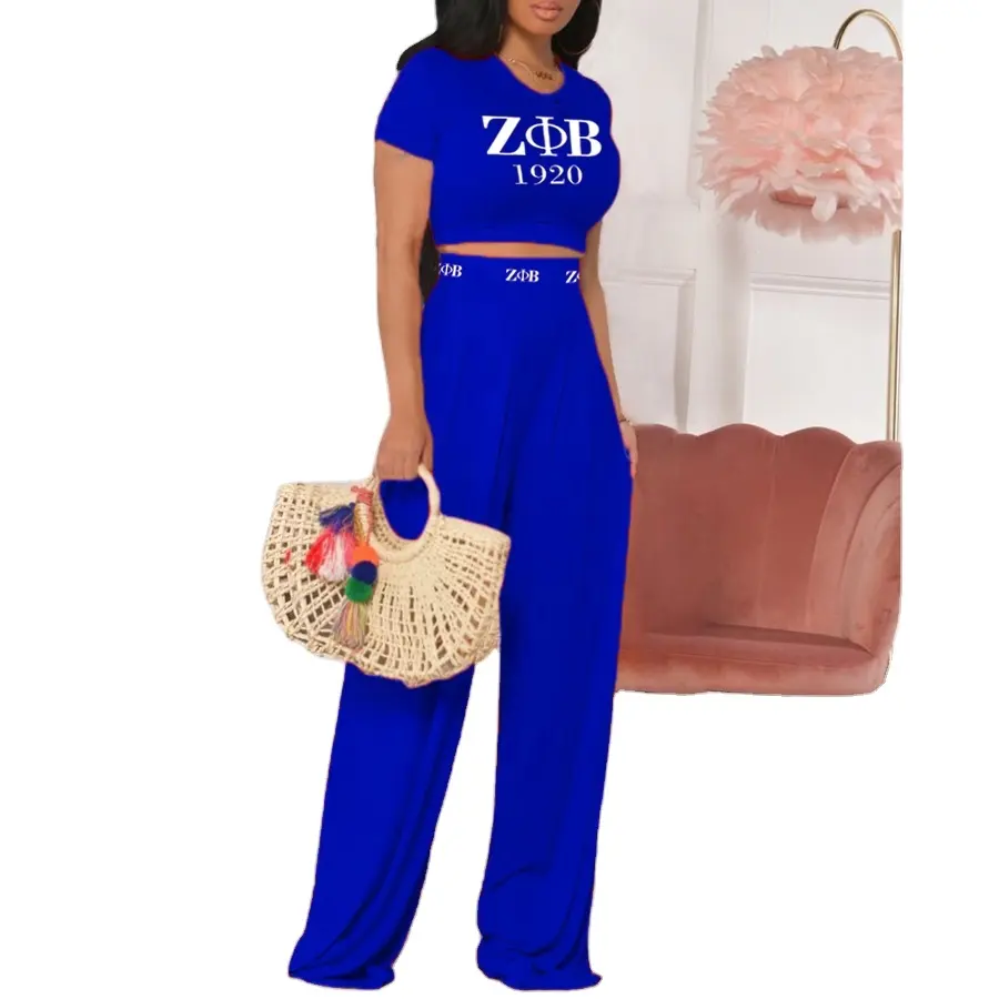 Zeta phi Beta T-Shirt Loe Quần giản dị hai mảnh phù hợp với 1920 thời trang in ngắn tay phụ nữ quần áo thiết lập