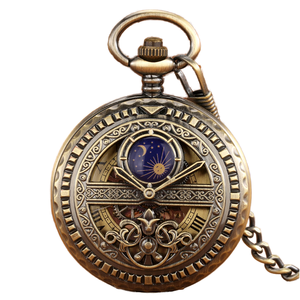 Antiguo Vintage Hollow Blue Moon Star Steampunk Skeleton Reloj de bolsillo mecánico para hombres Diseño de cuerda manual - Product Image 2