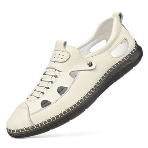 รองเท้าโลฟเฟอร์หนังแบบสวม ระบายอากาศได้ดี สำหรับผู้ชาย รองเท้าลำลองใส่ขับรถ ฤดูร้อน สีขาว สีดำ พื้นนุ่ม - Product Image 5