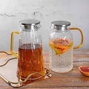 Venta al por mayor, filtro de agua de cristal transparente acanalado de borosilicato de 1,6 l, tetera, jarra, tazas, juego de tazas de té con tapa