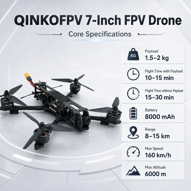 7 Inch Heavy Lift FPV Drones 1.5-2KG Payload Industrial Quadcopter Long Range 8-15KM Long Flight Time