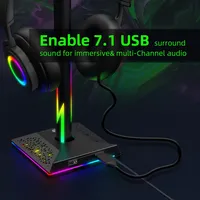 Support pour casque avec lumières RVB et ports USB de type C, support pour casque de jeu pour tous les casques, accessoires de jeu pour PC, bureau