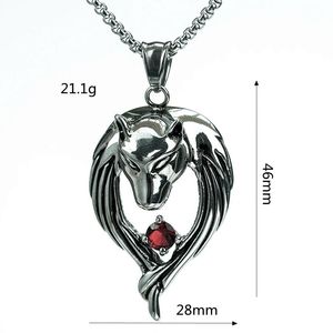 yunnique Stainless Steel Wolf Head Pendant <b>Necklace</b> With Red Zirconia For Men Hip Hop Style Gift Jewelry - Product Image 5