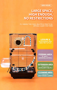 Cage à oiseaux robuste et de grande taille, construction en fer moderne, légère, structure solide, accessoires complets, montage facile - Product Image 3